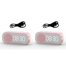 2X Altavoz Inalámbrico Reloj Radio Soporte de Alarma Dual Tarjeta TF Alarma Digital para Oficina en Casa Rosa
