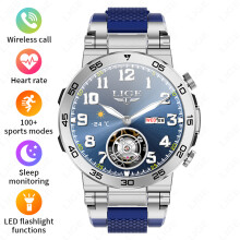 (Silver Blue) Smart Watch Men Outdoor Sports Full Touch Screen Health Monitoring Waterproof Smartwatch For IOS Android