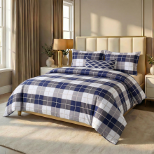 (Double Bed Duvet Cover Set, Highland Navy Check) Premium Floral Duvet Covers with Matching Pillowcases | 3Pc Soft Reversible Designer Prints