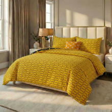 (Double Bed Duvet Cover Set, Marigold Waves) Premium Floral Duvet Covers with Matching Pillowcases | 3Pc Soft Reversible Designer Prints