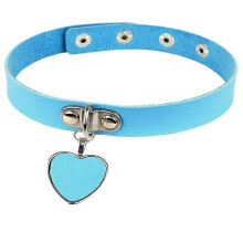 Collar gargantilla de cuero sintético con colgante de corazón estilo Steampunk Punk Gótico, color azul claro