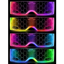 4 paia di occhiali con visiera LED futuristici, 7 colori, 4 modalità, perfetti per rave, club, feste di Natale e stile moderno.