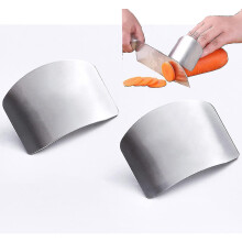 Paquete de 2 protectores de dedos de acero inoxidable para cortar en la cocina.
