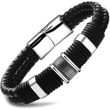 Bracciale in pelle alla moda per uomo Heilwiy, regalo per giovani, nero