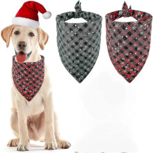 Syhood Paquete de 2 Pañuelos Navideños para Mascotas con Diseño de Baberos Triangulares a Cuadros
