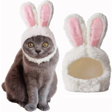 Lindo gorro de conejito con orejas de conejo para perros, gorro para mascotas, gorro de fiesta, cosplay de Pascua, rosa y blanco, talla mediana