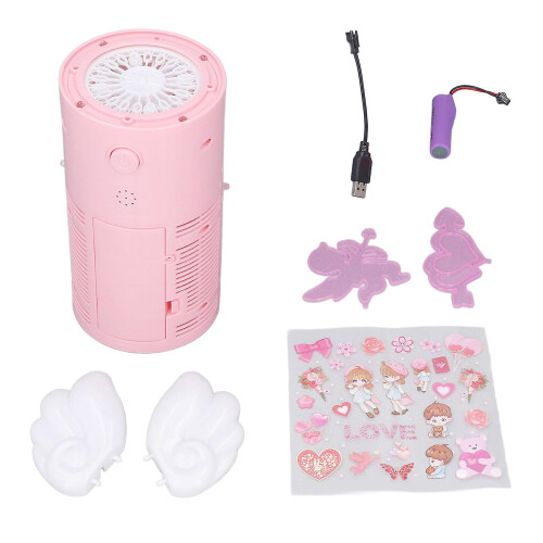 Automatic Electric Bubble Blower Multi Holes Wings Shape Music LED with Solution Pink L