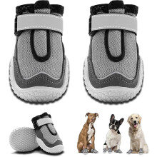 Botas transpirables y resistentes al calor para perros con correas reflectantes para senderismo en pavimento caliente, color gris, talla 6.