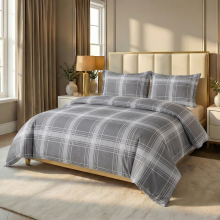 (Double Bed Duvet Cover Set, Ash Plaid) Premium Floral Duvet Covers with Matching Pillowcases | 3Pc Soft Reversible Designer Prints