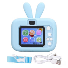 Fotocamera digitale per bambini da 20 MP a forma di coniglio, 5 cm, blu, ideale per selfie, regalo di Natale o compleanno.
