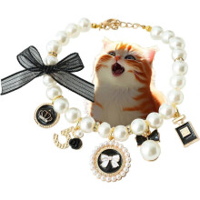 Fashion Cat Pearl Bell Necklace Collar Kitty Puppy Personalized Gift Cat Lovers M Black