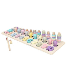 Canna da pesca magnetica multifunzionale in legno, giocattolo educativo per bambini in età prescolare.