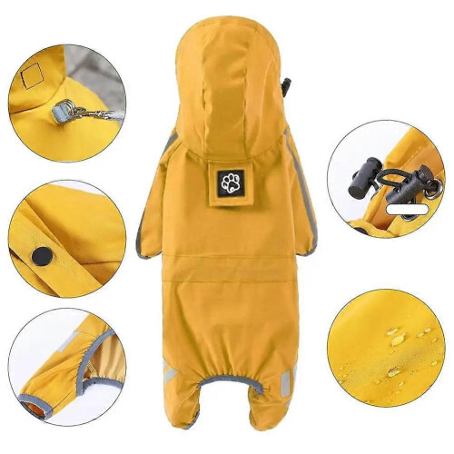 Impermeable ligero con capucha para perros de 4 patas, color amarillo. 1