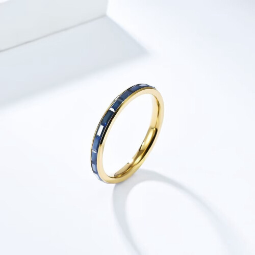 Stainless Steel Rhinestone Ring Gold Blue Size 9 1