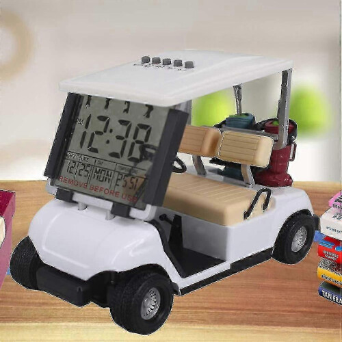 White Alloy Mini Golf Cart Clock Toy 1
