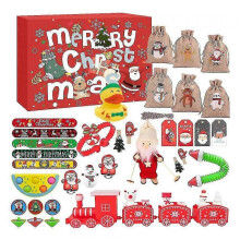 Scatola regalo di Natale con giocattoli educativi e creativi per bambini, ideale per premiare genitori e figli in classe.