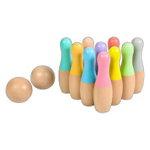 Set da bowling in legno per bambini, sicuro, di ottima fattura, giocattolo interattivo per interni ed esterni.