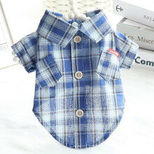 Camisa a cuadros de rayas con perro de dibujos animados, conjuntos para mascotas pequeñas, linda, primavera-verano con bolsillo