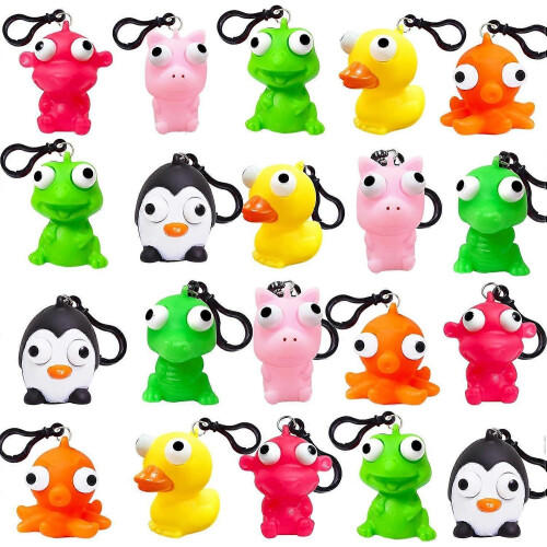 24 Pack Pop Eye Animal Keychain Squeeze Pop Birthday Gift Easter Basket Stuffers Fidget