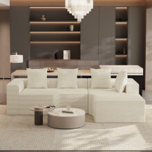 Corduroy Right L-Shaped Modular Sofa Beige