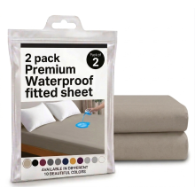 (Beige, King) 2 Pack Waterproof Fitted Sheet Extra Deep Skirt 30cm
