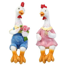 Couple Canard Statues de Jardin Dessin Animé RéSine Mignon Assis Poulet Sculpture Oie Amoureux Figurine Cadeau DéCoration pour la Maison A