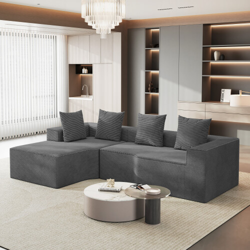 Corduroy Left L-Shaped Modular Sofa Grey 1