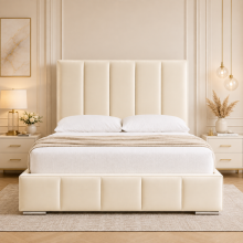(Silver Crush (with Mattress), 5ft King (No Gaslift)) Luxury Panel Double Bed Frame Plush/Crushed Velvet with Mattress Ottoman Gas Lift Storage