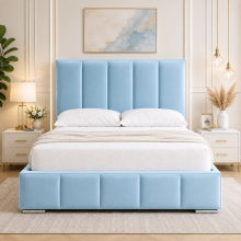 (Silver Crush (No Mattress), 4ft6" Double (No Gaslift)) Luxury Panel Double Bed Frame Plush/Crushed Velvet with Mattress Ottoman Gas Lift Storage