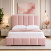 (Silver Crush (No Mattress), 4ft Small Double (with Gslift)) Luxury Panel Double Bed Frame Plush/Crushed Velvet with Mattress Ottoman Gas Lift Storage