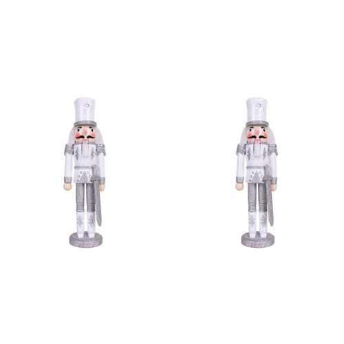 2pcs 30CM Christmas Decorations Nutcracker Puppet  Wooden Handicraft Christmas Desktop Decorations Silver