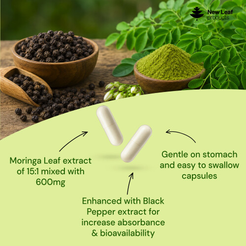 New Leaf Product Moringa Leaf Capsules - Potent 2000mg Moringa Extract & Powder Vegan, 120 Capsules, 2 Months Supply 2