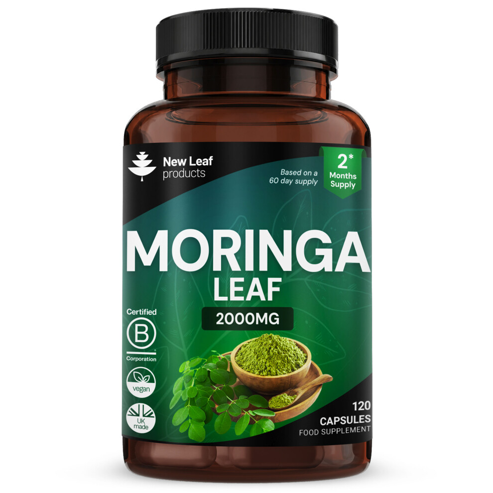New Leaf Product Moringa Leaf Capsules - Potent 2000Mg Moringa Extract & Powder Vegan, 120 Capsules, 2 Months Supply