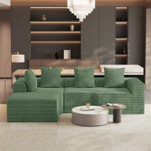 Corduroy Left L-Shaped Modular Sofa Green