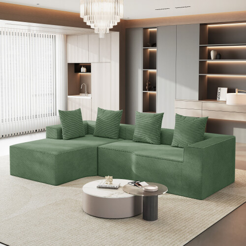 Corduroy Left L-Shaped Modular Sofa Green 1