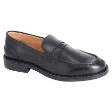 (UK 6) ROAMERS Mens Black Leather Plain Saddle Slip On Loafer