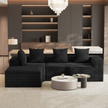 Corduroy Left L-Shaped Modular Sofa Black
