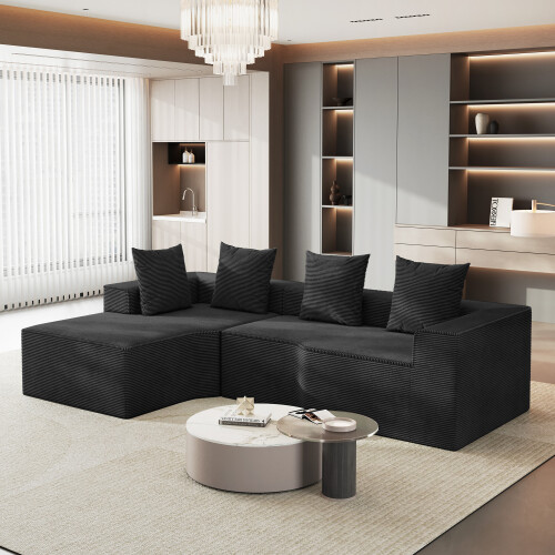 Corduroy Left L-Shaped Modular Sofa Black 1
