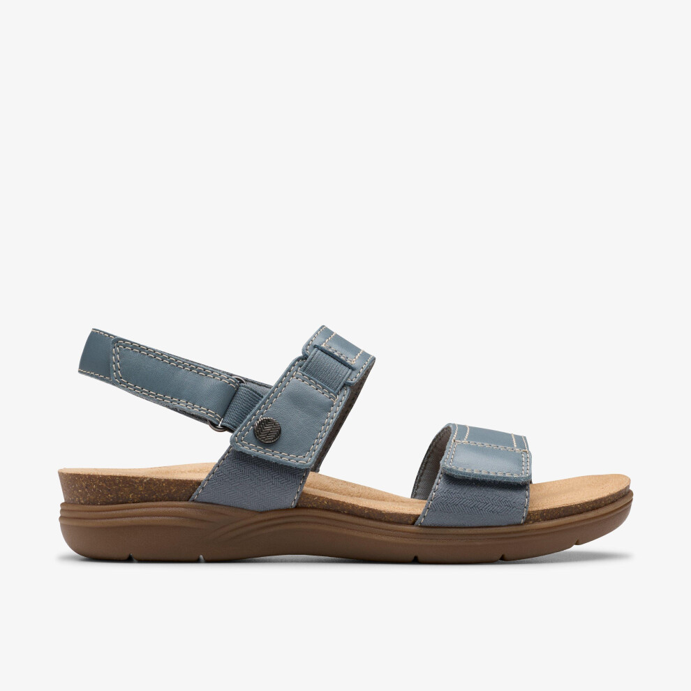 Clarks Women's Blue April Clover Grey Combination Flat Sandals 3-Standard Fit - Image 4