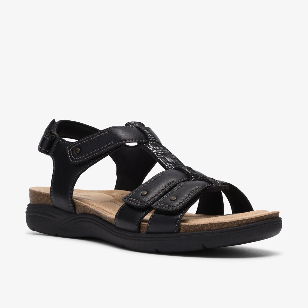 Clarks Women's April Cove Black Leather Flat Sandals | Size: 6.5-Standard Fit - Image 5