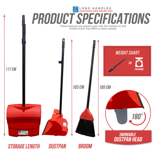 Long Handled Dustpan & Brush Set Strong Metal Handle Dust Pan Broom Sweeper 2