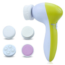 Elektrische 5-in-1 Gesichtsreinigungsbürste mit 5 Aufsätzen, rotierender Spin-Cleaner für Tiefenreinigung und Peeling, batteriebetrieben, Gelbgrün