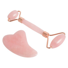 Jade Roller & Gua Sha Set aus Naturstein, 100 % natürlich, Rosa – Gesichtsroller zur Massage, Anti-Aging, gegen Schwellungen und Falten