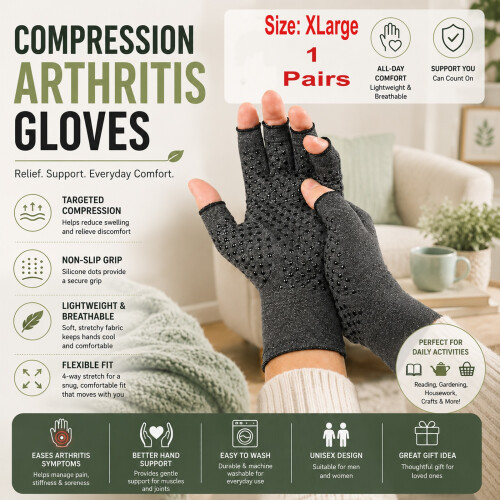 XL Anti-Arthritis Fingerless Compression Gloves