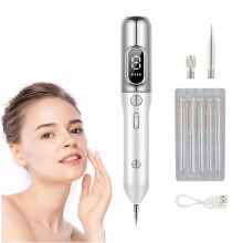 9-stufiger Skin Tag & Blemish Remover Pen – USB-aufladbares Plasma-Gerät für Hautunreinheiten, Muttermale & dunkle Flecken, Silber