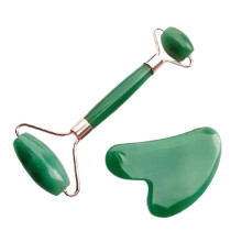 Original Jade Roller & Gua Sha Set aus Naturstein für Gesichtsmassage – Grün