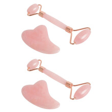 Jade Roller & Gua Sha Set aus Naturstein, Gesichtsmassage-Roller für Anti-Aging, gegen Schwellungen und Fältchen, 2er-Set, Rosa