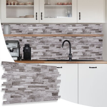 (Natural Grey, Set of 18) 3D Wall Panels (95.5x48cm) - Stone Slate Effect Wall Panelling