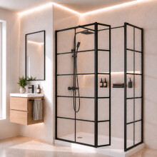 Purefino Grid Wet Room Enclosure, 1000 x 900mm, Hinged Return Panel, 8mm Glass, Black