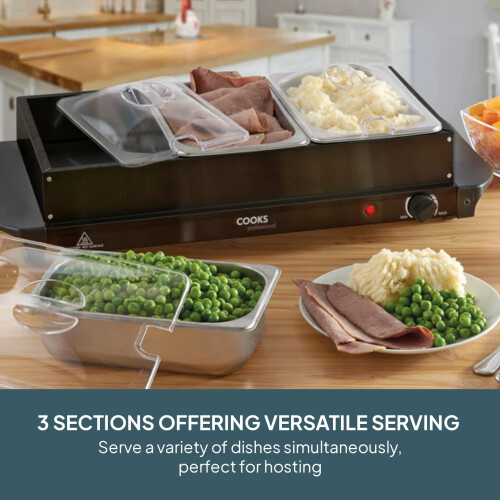 Cooks Professional Cooks Professional 3 Section Buffet Warmer | 4.5L | Silver 1